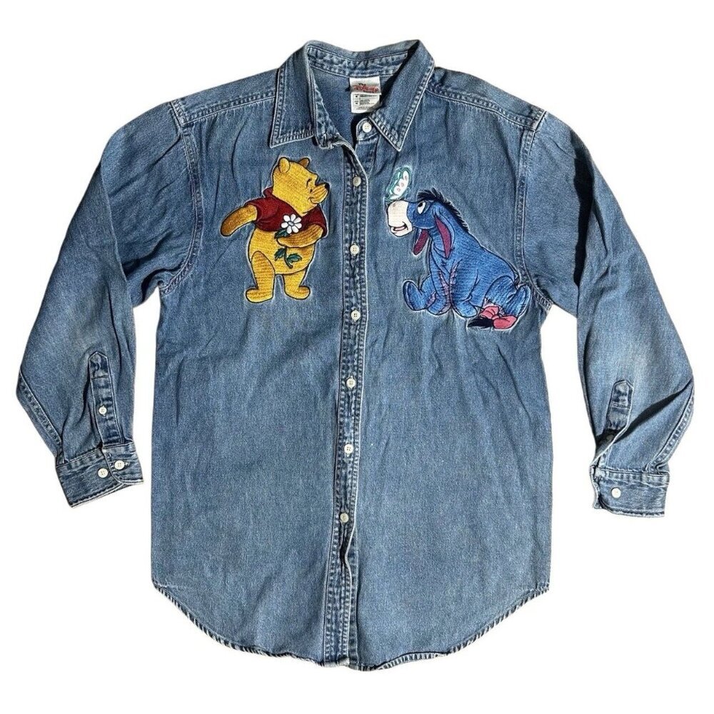 Disney Store Vintage Winnie the Pooh Eeyore Embroidered Denim Shirt Blue Sz M